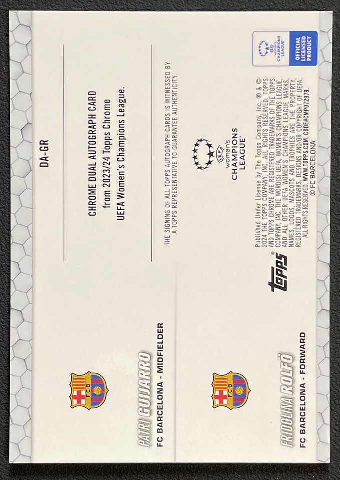 202324 Topps Chrome UEFA Women’s Patri Guijarro / Fridolina Rolfo Dual