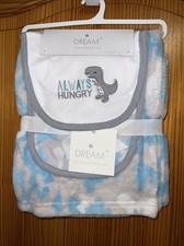 Grey Blue Blanket  2 Bibs Gift Set New Gift Dreams Dinosaur