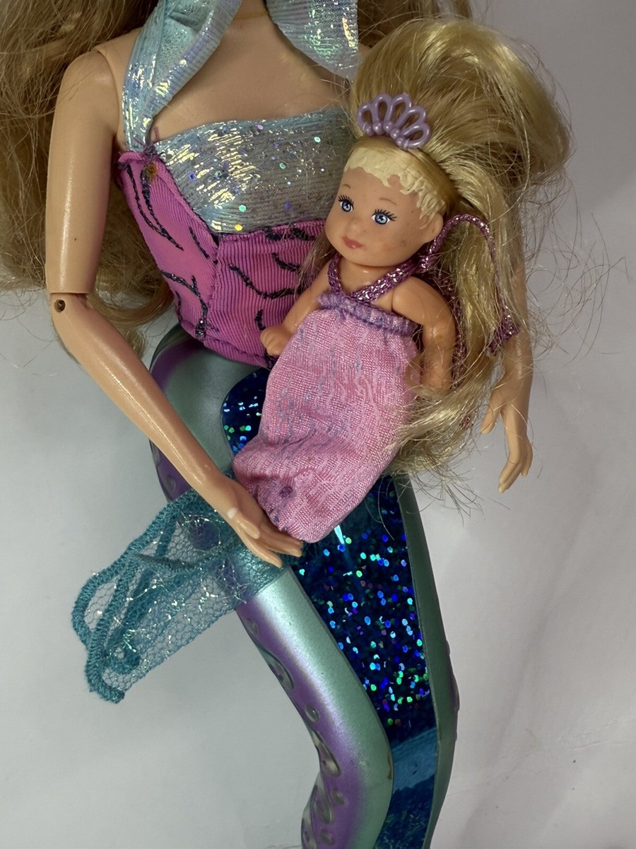 WORKS! Vintage 2000 Magical Mermaids Barbie Doll w/ Baby Krissy