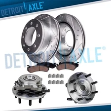 4WD Front Drilled Brake Rotors Pads Wheel Hub Kit for 2012 2013 Ram 2500 3500