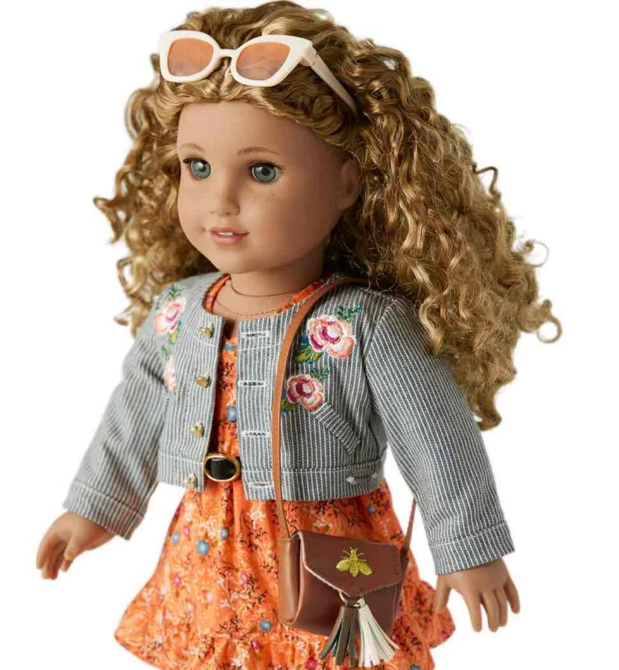 Novo American Girl Evette Acessórios World By Us~Jaqueta~Bolsa~Óculos de Sol~selado - Imagem 3 de 4