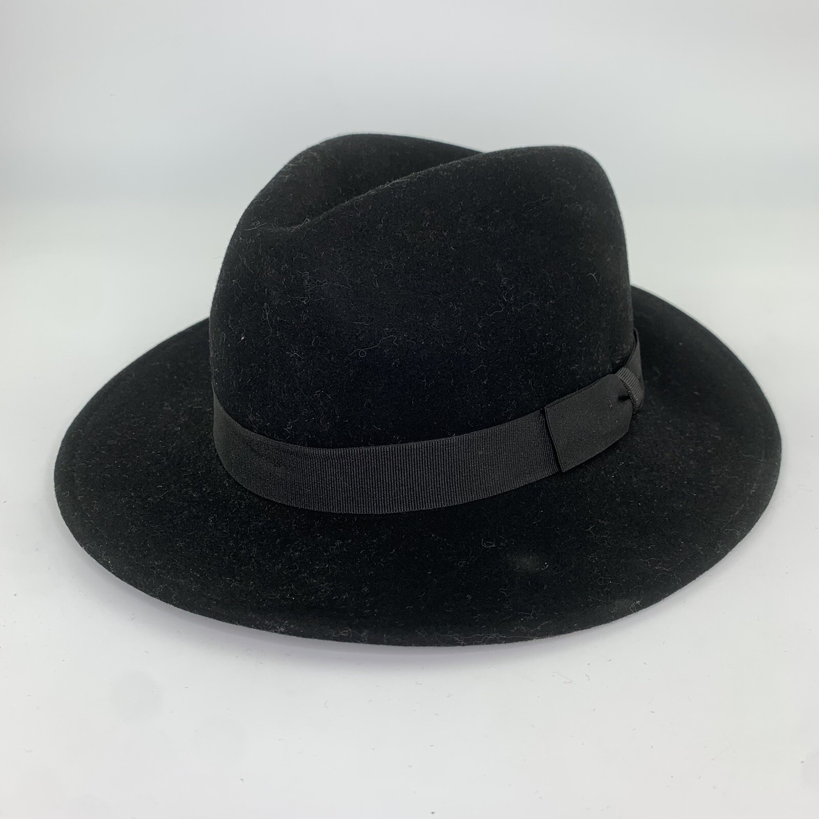 SCALA Mens Black Wool Fedora Hat Crushable Sz Medium Gem