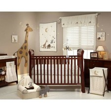 BEDDING FOR TWINS - 12 pc Gender Neutral Nursery Bedding / Safari - two of each 