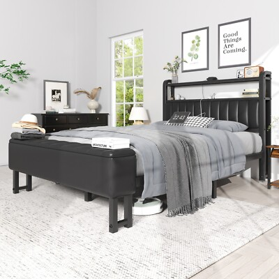 #ad Metal F Q Bed Frame with Storage Headboard ＆ Galaxy Aurora Star Projector $195.99