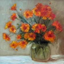 Wildflower Painting ORIGINAL Chrysanthemum Art Mums Flower Oil Artwork by Muura