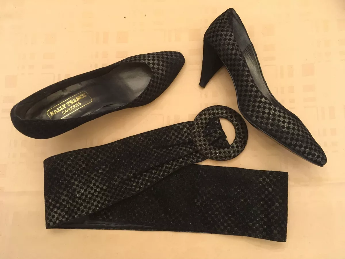 ESCARPIN BALLY Ceinture Assortie Damier Noir Dor Talon 7 cm