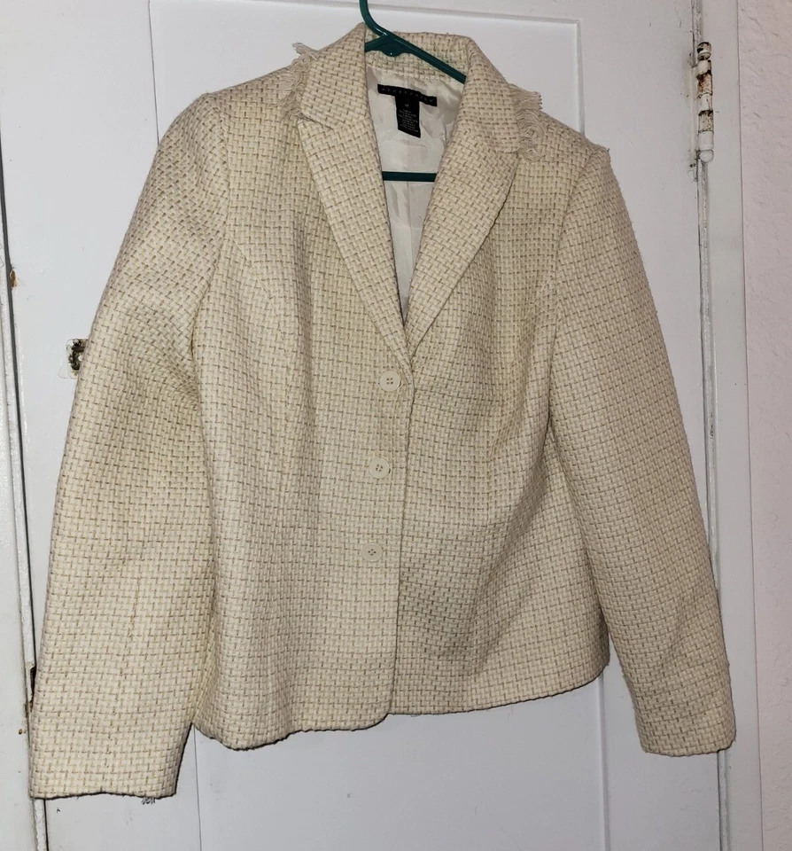 Blazer Apostrophe Beige Tejido Texturizado Mujer Talla 12 Acrílico Pecho Único Foto 2 de 4