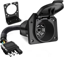 4 Pin Flat to 7 Way RV Trailer Truck Adapter Wiring Plug with Mounting Bracket
