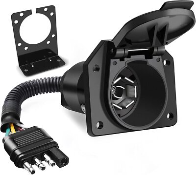 Flat 4 Way to 7 Way Round Blade Trailer Adapter Wiring Harness Connector 7/4 Pin
