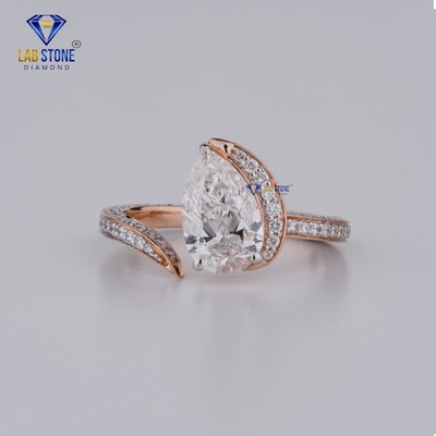 2.46 TCW Pear & Round Cut Labgrown Diamond Ring 925 silver Labstone