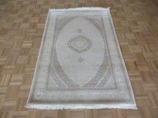 4 x 6 Hand Knotted Beige Mahi Tabriz Oriental Rug With Silk G6212