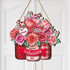 Happy Valentine's Day Door Sign Wooden Farmhouse Home Sign Welcome Sign with ...
