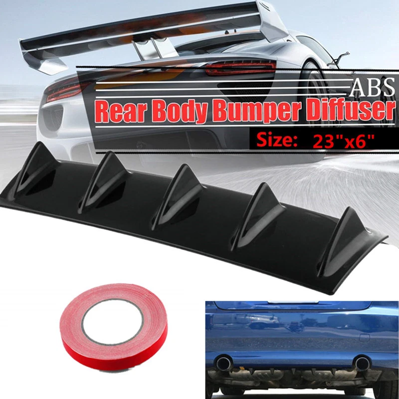 Difusor trasero de coche estilo aleta negro ABS plástico divisor alerón cenefa debajo del labio Foto 2 de 4