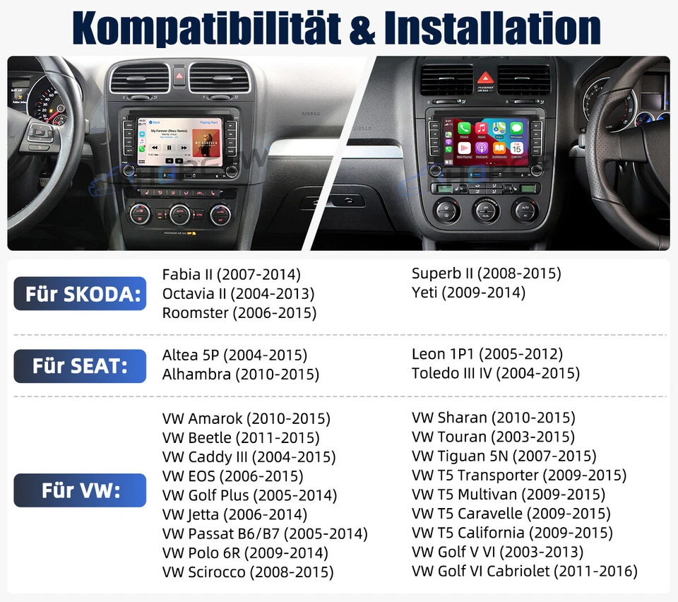 DAB+ 4*USB Android Radio Carplay GPS Navi Für VW Golf 5 6 Polo T5 Touran Passat - Bild 2 von 4