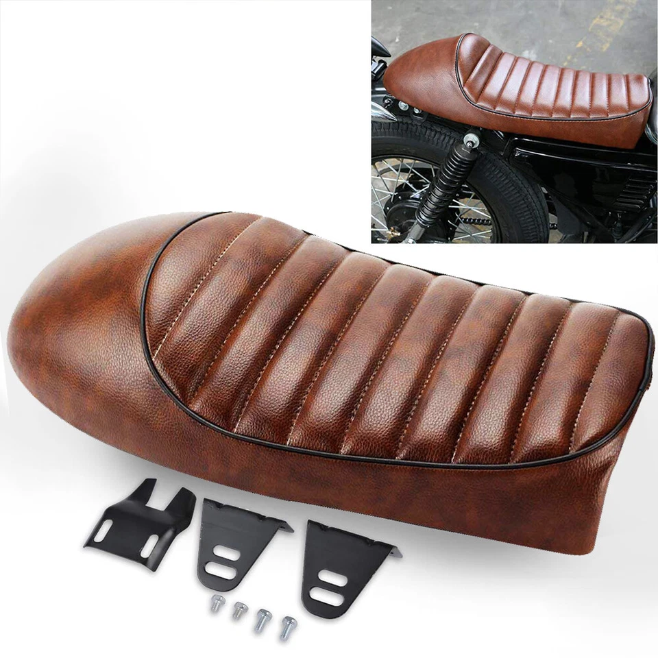 Flat Brat & Hump Saddle Cafe Racer Vintage Seat Cushion For Honda Suzuki Yamaha Foto 3 de 4