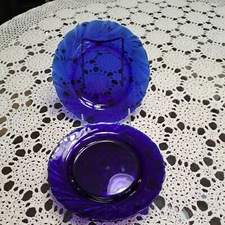 Cobalt Blue Glass Rivage Swirl  Plates  7 1/2” Vereco  France  X 4