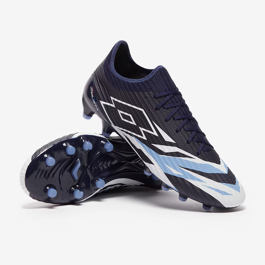Scarpe tacchetti calcio uomo Lotto Solista 200 VI FG blu navy tutto bianco fiordaliso 11 nuove con scatola