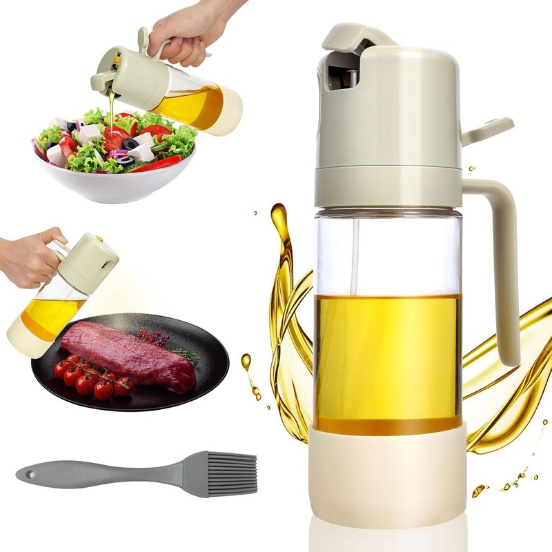 Oil Dispenser for Kitchen, Upgraded 2 in 1 Oil Dispenser and Oil Sprayer, 18oz/5