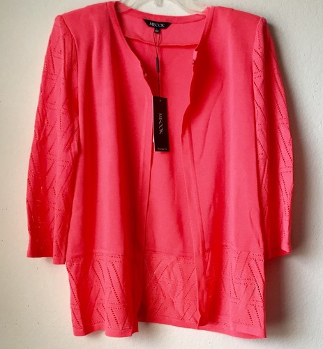 NWT $398 Women's Textured Misook 3/4 Sleeve Round Neckline Coral Knit Jacket-LG - Picture 5 of 12
