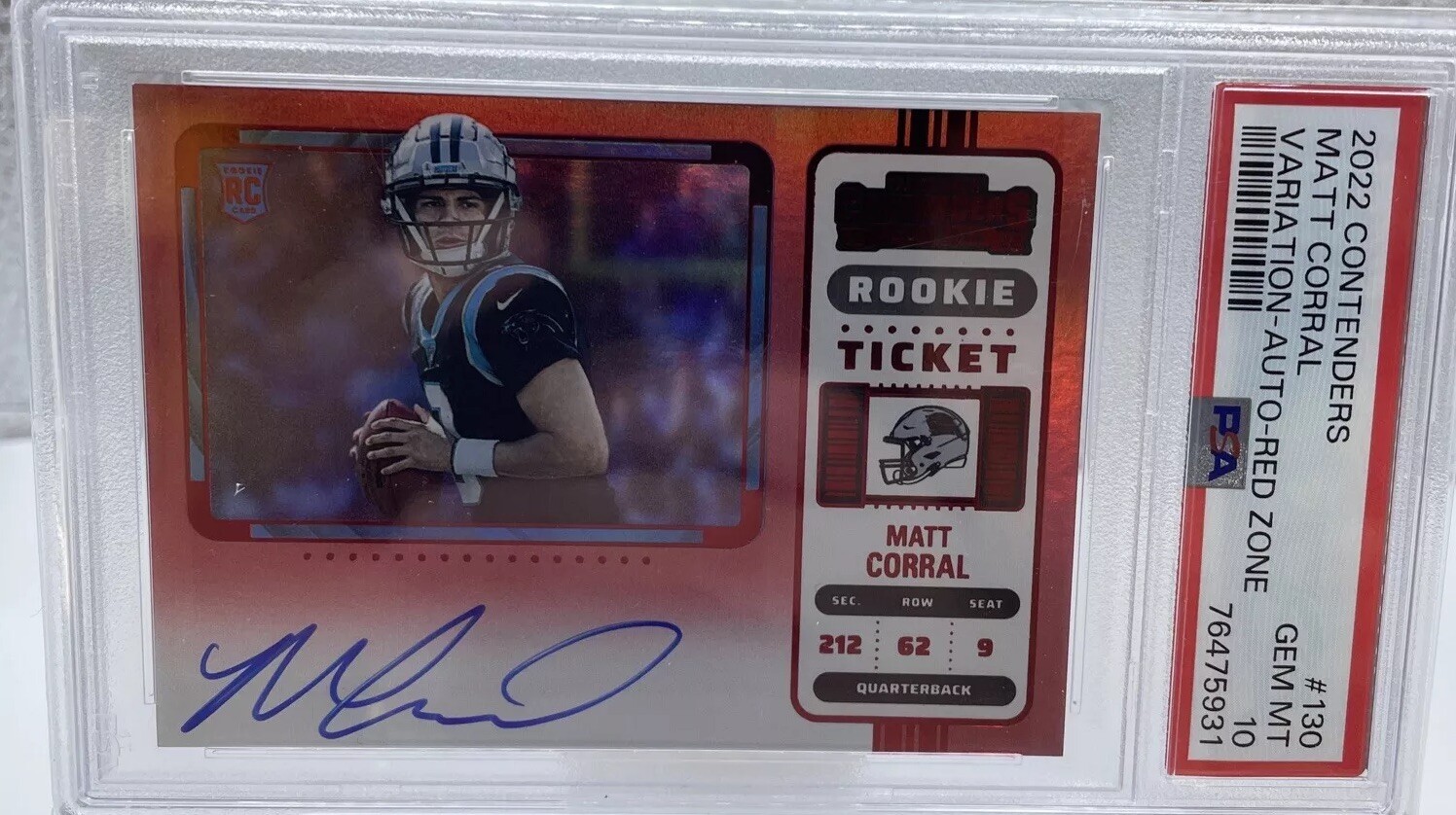 2022 Panini Contenders - Rookie Ticket RPS Red Zone #130 Matt Corral Psa 10