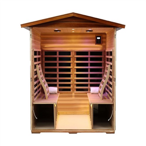 Outdoor Far Infraed Sauna Khaya Wood Sauna Room for 4 Person Low EMF Detox 2050W - Picture 9 of 11