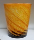 Large - 8” Tall - Hand Blown Orange Black Glass Vase Handblown - 9” MCM