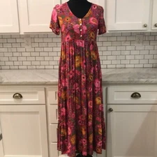 R Vivimos Dress Womens XS Pink Maxi Peasant Bohemian Cottagecore Boho Tiered