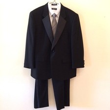 VERSINI TUXEDO SUIT Tux Mens Black Wool Formal Evening Jacket Pants Wedding 44R