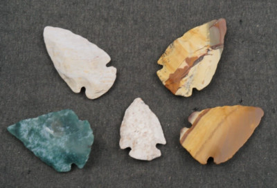 5 River Washed 1'' to 1.5'' Flint Arrowhead Spearhead Point Knife Blade  B912