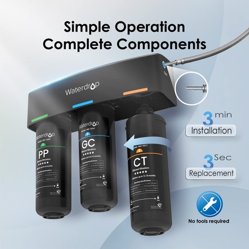 Waterdrop TSA 3-Stage Under Sink Water Filter,Direct Connect to Faucet, Bundle - Picture 2 of 9