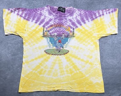 Vintage 1990 Grateful Dead Dancing Skeletons Purple Yellow Tie Dye T-Shirt Sz XL