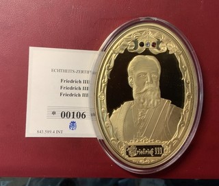 Gigant Medaille PP/vergoldet/Swarovski 85x62 mm 100 g Friedrich III. (212)