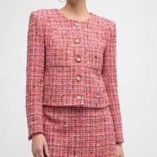 Veronica Beard Lars Metallic Tweed Jacket 6 Pink Multicolor Cropped Blazer