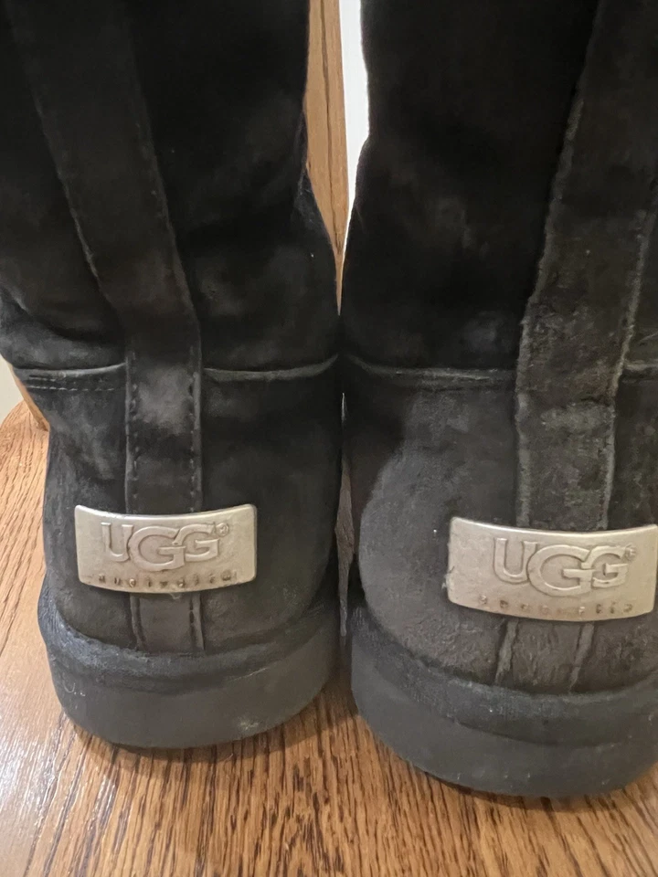UGG Australia вверх ногами высокий 5163 черная замша шнурует вверх зимние ботинки Sz 10 - Изображение 4 из 4