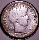 1907 -D  BARBER SILVER DIME 10C