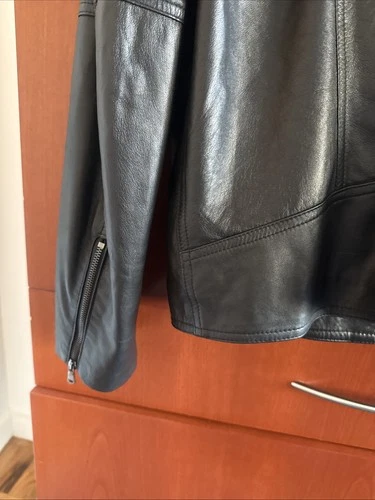 Vera Pelle Men's Genuine Leather Black Bomber Jacket Made In Italy Size 60￼ image 12