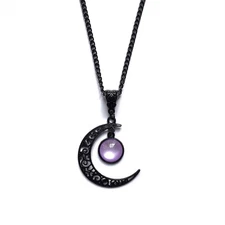 Gothic Moon Crystal Punk Style Moon Pendant Necklace Vintage Black Crescent Neck
