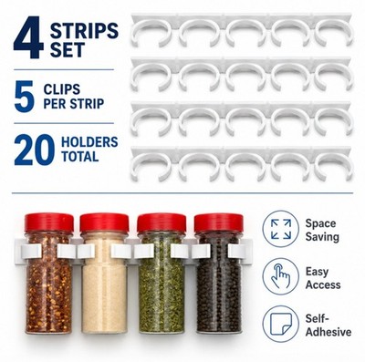 Kitchen Spice Rack Organizer 20 Clip Strip Holder Cabinet Door Seasoning Storage