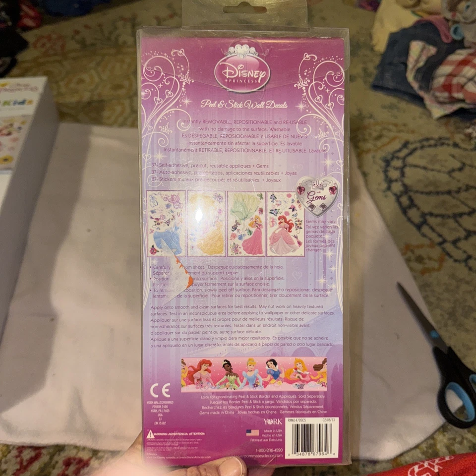 迪士尼公主 37 去皮贴墙贴花带宝石可拆卸灰姑娘全新带包装 — 第 2/2 张图片