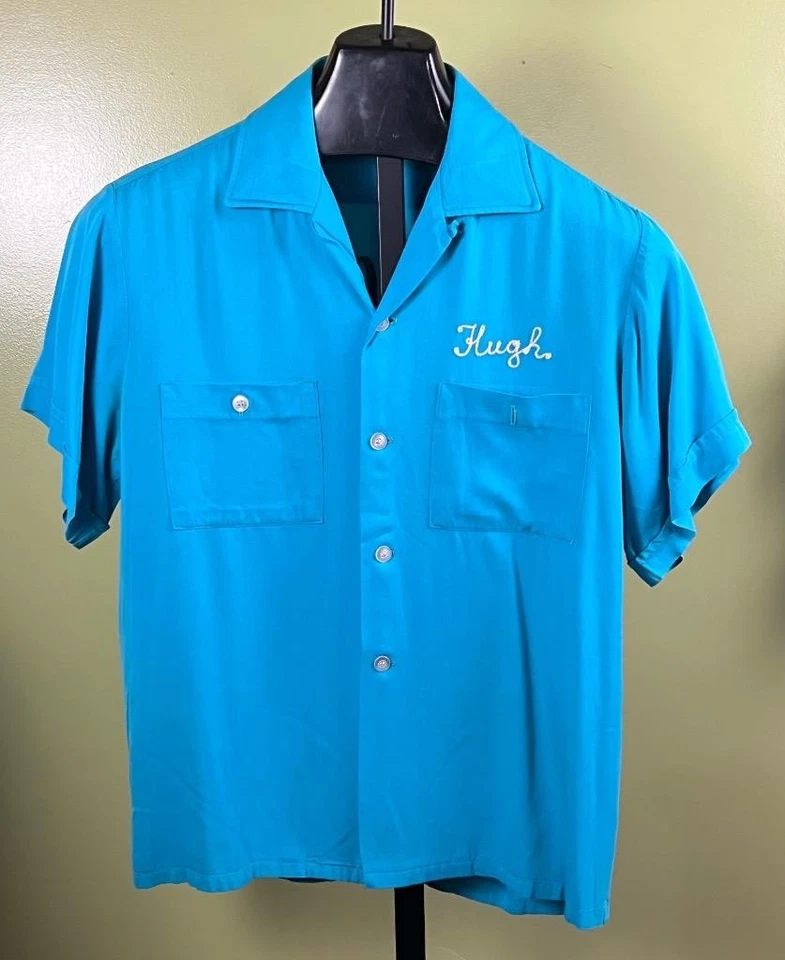 Vtg 300 Series Bowling Shirt sz M 50's Turquoise "Leibels Cleaners" Chainstitch - Image 3 of 4