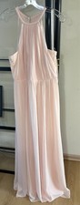NWT-B Levkoff 1703 Halter Lace Inlay Chiffon Gown-Sz 10 Petal Pink-MRSP 215