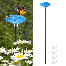 1-Pack Bee Watering Station, 11.8 Inch Metal Bee Bath  for Garden [Blue]