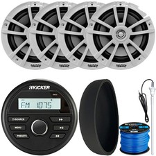 Kicker AM/FM Gauge Style Receiver, Cover, 4x 6.5" 225W Speakers, Antenna, Wire