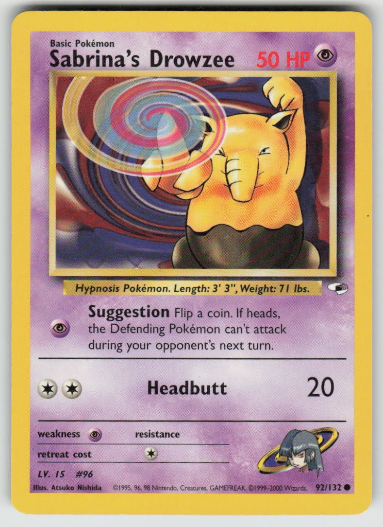 Sabrina's Drowzee 92/132 Common Gym Heroes Pokemon Unlimited Moderately Played