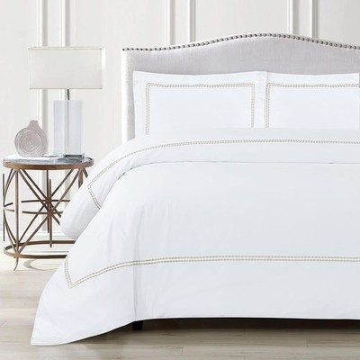 White Duvet Cover Luxury Hotel Quality Bedding Set 100% Cotton Embroidered Duvet