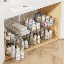 Vtopmart 4 Pack Bathroom Organizer, 2 Tier Clear Under Sink Organizers Vanity Co