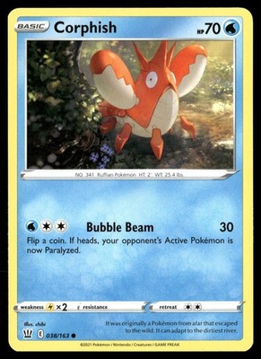 Corphish 038/163 Common Battle Styles Pokemon Near Mint
