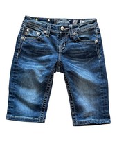 Miss Me Girls Size 14 Bermuda Denim Shorts Dark Wash Embellished Flap Pocket