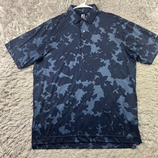 Footjoy FJ Men's Large Blue Camo Floral Polo Shirt Performance Stretch Logo
