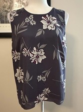 Banana Republic Sleeveless Blouse Button Back Floral Purple White Gray Med